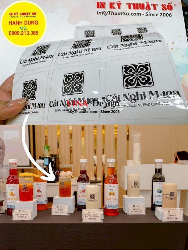 Làm nhãn DTF in logo lên ly thủy tinh cho thương hiệu nguyên liệu pha chế trà sữa, trà trái cây - INKTS1075