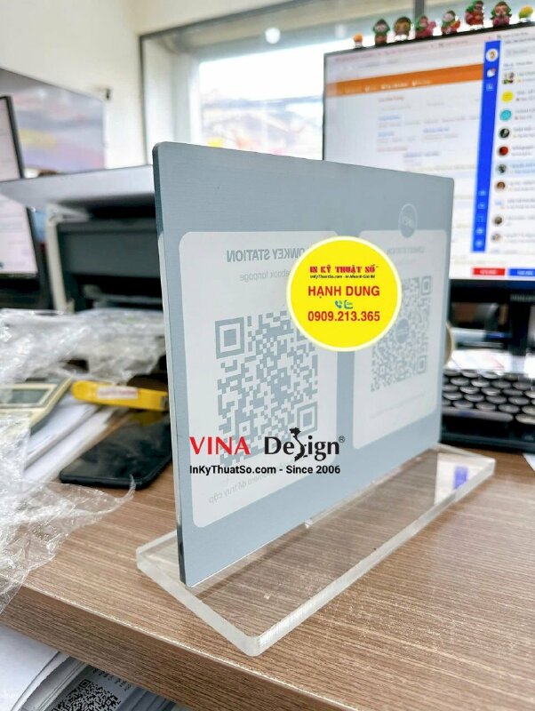 Standee Mica để quầy bộ đôi mã QRcode nhóm Zalo & Fanpage Facebook cho bida Billiards club - INKTS3664