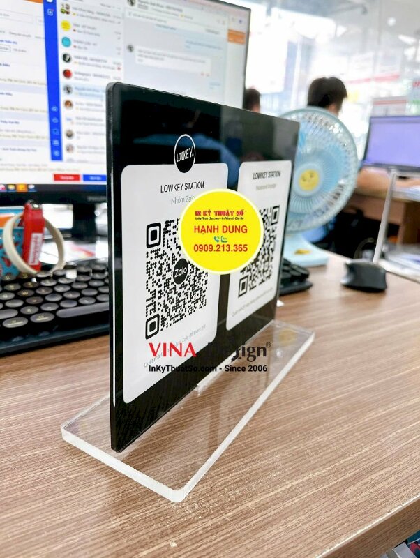 Standee Mica để quầy bộ đôi mã QRcode nhóm Zalo & Fanpage Facebook cho bida Billiards club - INKTS3664