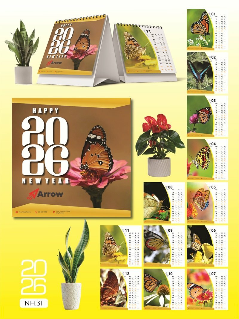 Báo giá lịch bàn chữ A in mọi số lượng thiết kế chủ đề Cánh Bướm Mùa Xuân - Mã NH31 - INKTS2613