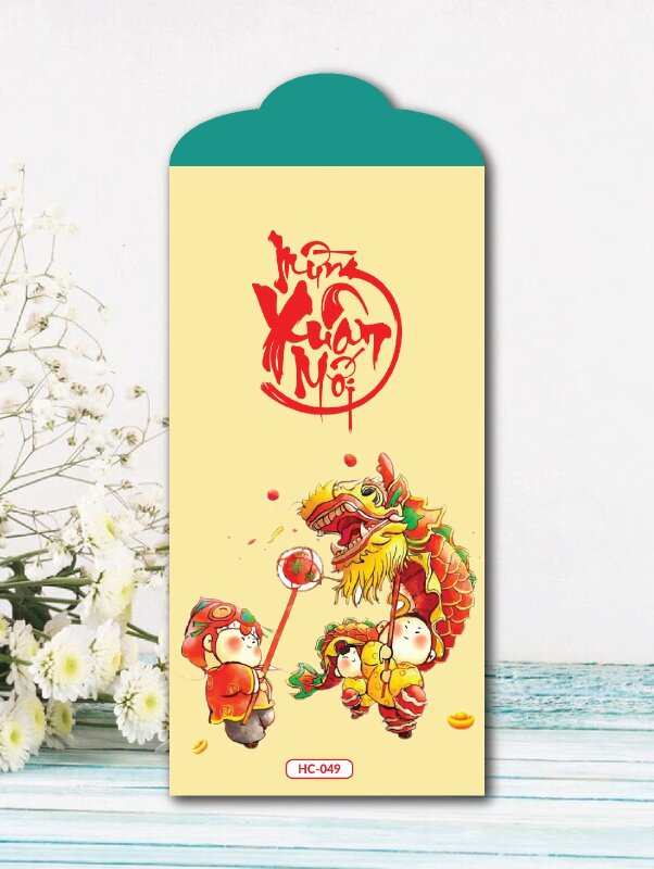 Bao lì xì in họa tiết truyền thống Múa Rồng Tết An Khang - Mã HC049 - INKTS2445