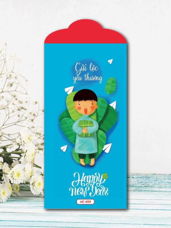 Bao lì xì màu xanh dương Gửi Lộc Yêu Thương Happy New Year - Mã HC059 - INKTS2455