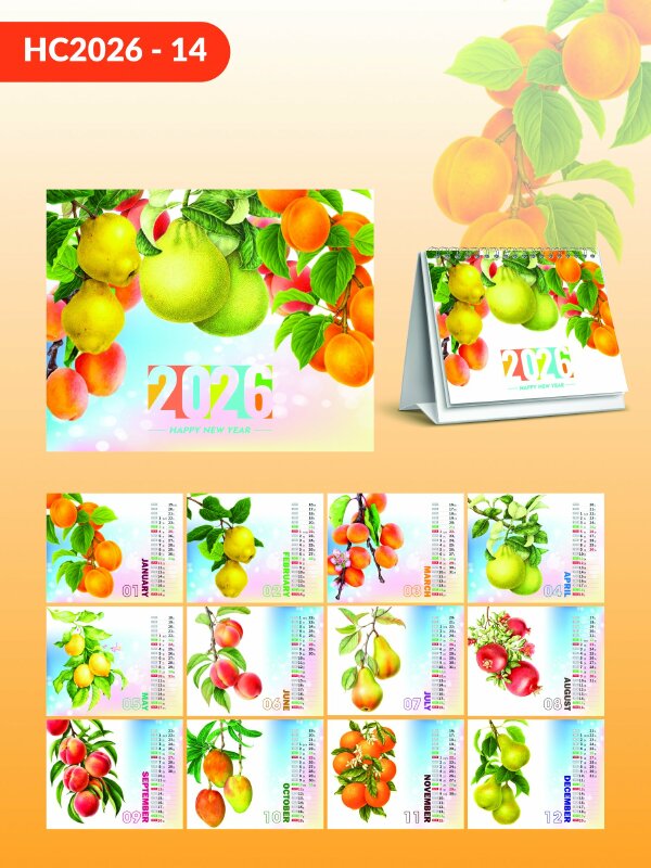 Chi phí in lịch Tết để bàn chữ A thiết kế chủ đề Trái cây Fruit Watercolor - Mã HC2026-14 - INKTS2287