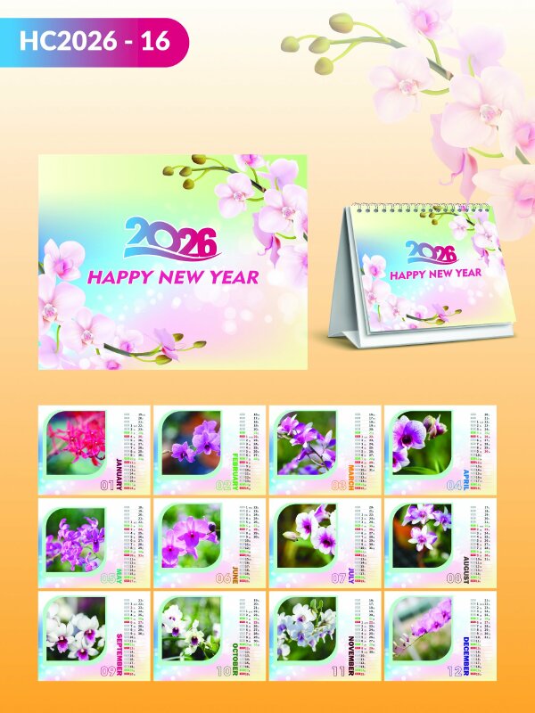 Công ty in ấn lịch Tết để bàn chữ A thiết kế chủ đề Vạn Hoa Đón Xuân - Mã HC2026-16 - INKTS2289