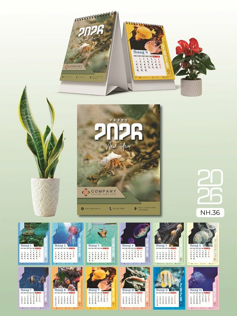 Đặt lịch để bàn in theo yêu cầu thiết kế chủ đề Sinh Vật Biển - Mã NH36 - INKTS2618