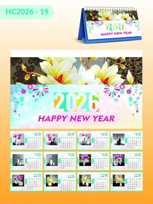 Dịch vụ in lịch Tết để bàn chữ A thiết kế chủ đề Hoa Mộc Lan Magnolia Flower - Mã HC2026-19 - INKTS2292