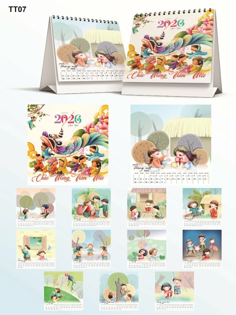 In ấn cuốn lịch để bàn thiết kế theo yêu cầu chủ đề Niềm Vui Trẻ Thơ - Mã TT07 - INKTS2188