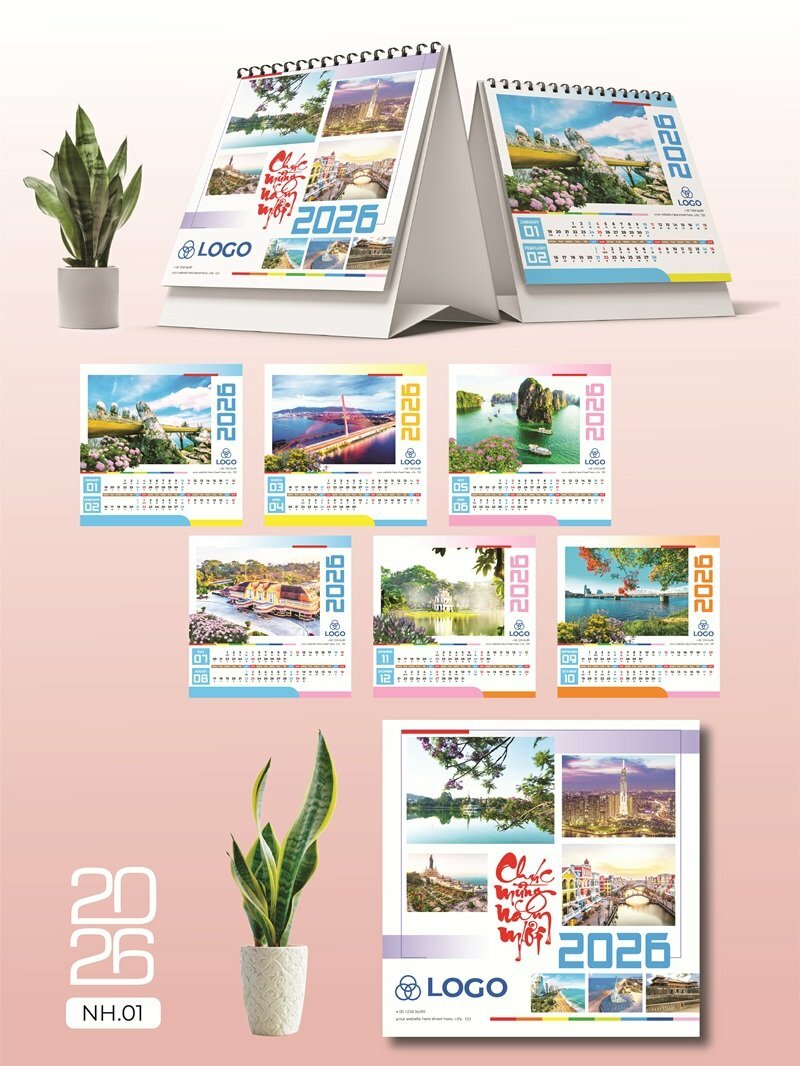 In ấn lịch Tết chữ A để bàn thiết kế chủ đề Công trình Kiến trúc mang tính biểu tượng Việt Nam - Mã NH01 - INKTS2662
