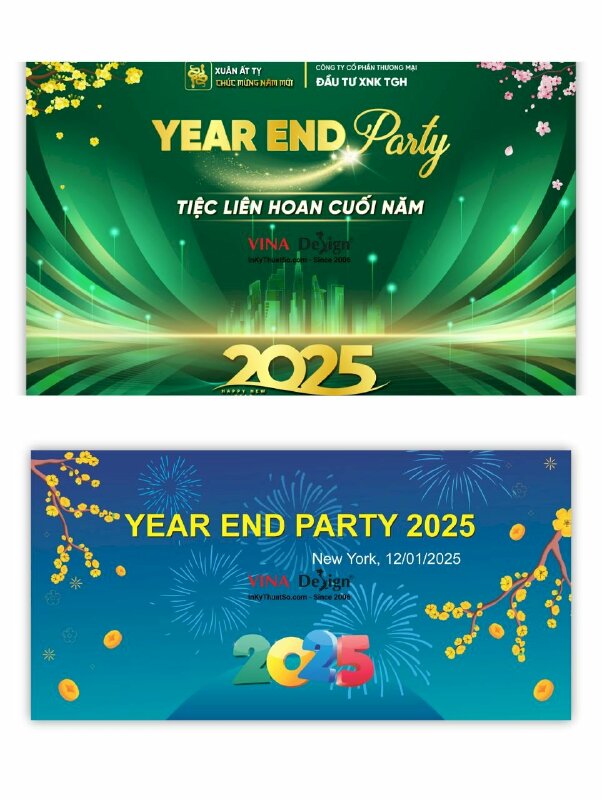 Mẫu thiết kế màu xanh lá cây cho sân khấu tiệc liên hoan cuối năm Year End Party - INKTS3673