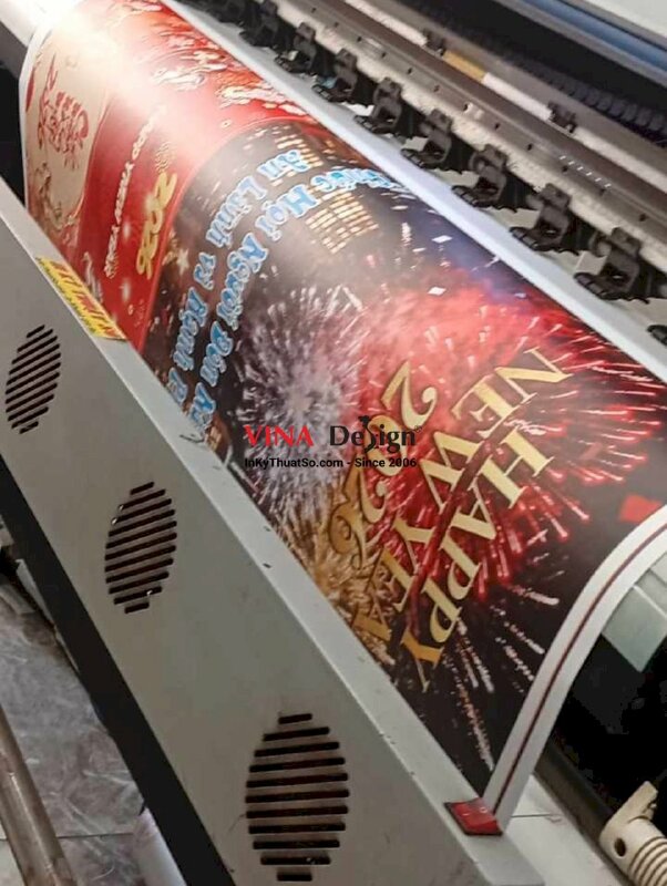 In banner khổ nhỏ Happy New Year Chúc Mừng Năm Mới, banner PP cán keo, cán mờ - INKTS2241