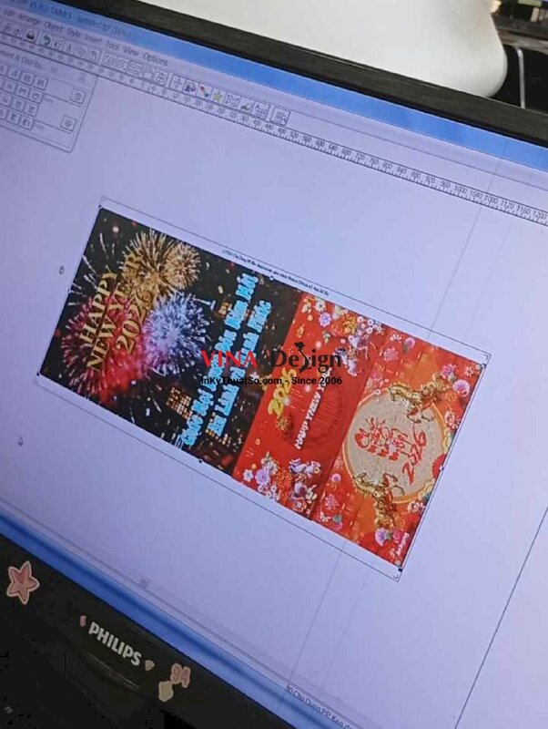 In banner khổ nhỏ Happy New Year Chúc Mừng Năm Mới, banner PP cán keo, cán mờ - INKTS2241