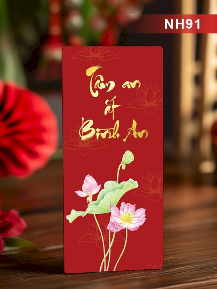In bao lì xì đỏ nhung chữ vàng Tâm An Ắt Bình An hoa sen - Mã NH91 - INKTS2705