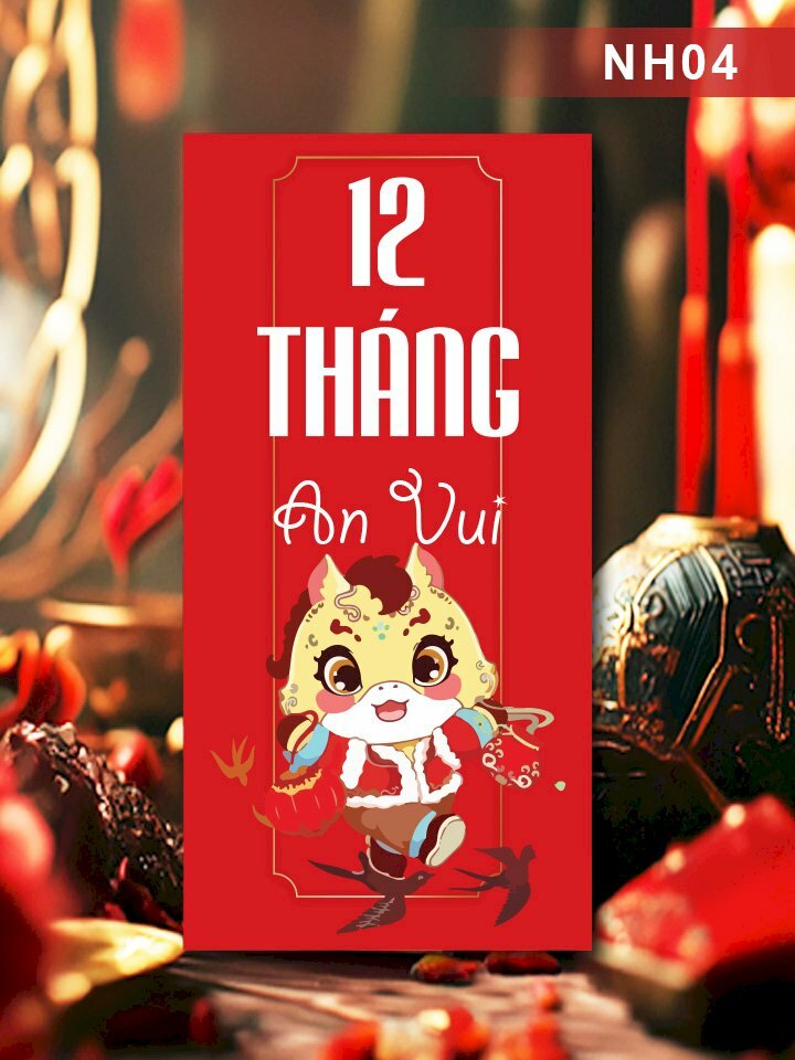 In bao lì xì đỏ trơn 12 Tháng An Vui - Mã NH04 - INKTS2642