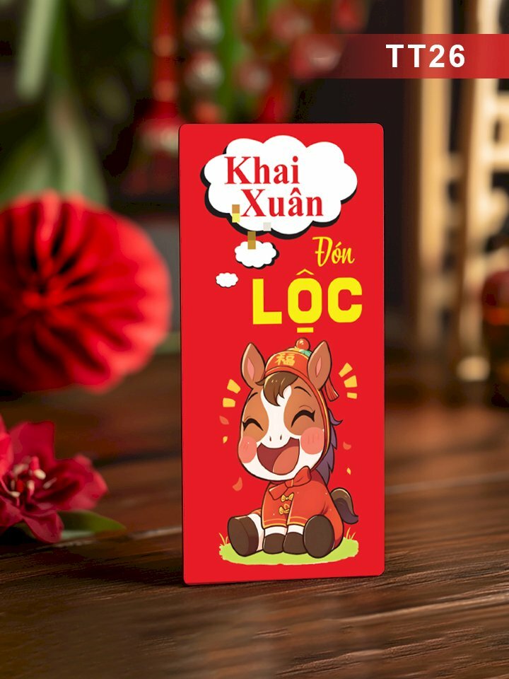 In bao lì xì màu đỏ Khai Xuân Đón Lộc - Mã TT26 - INKTS2624