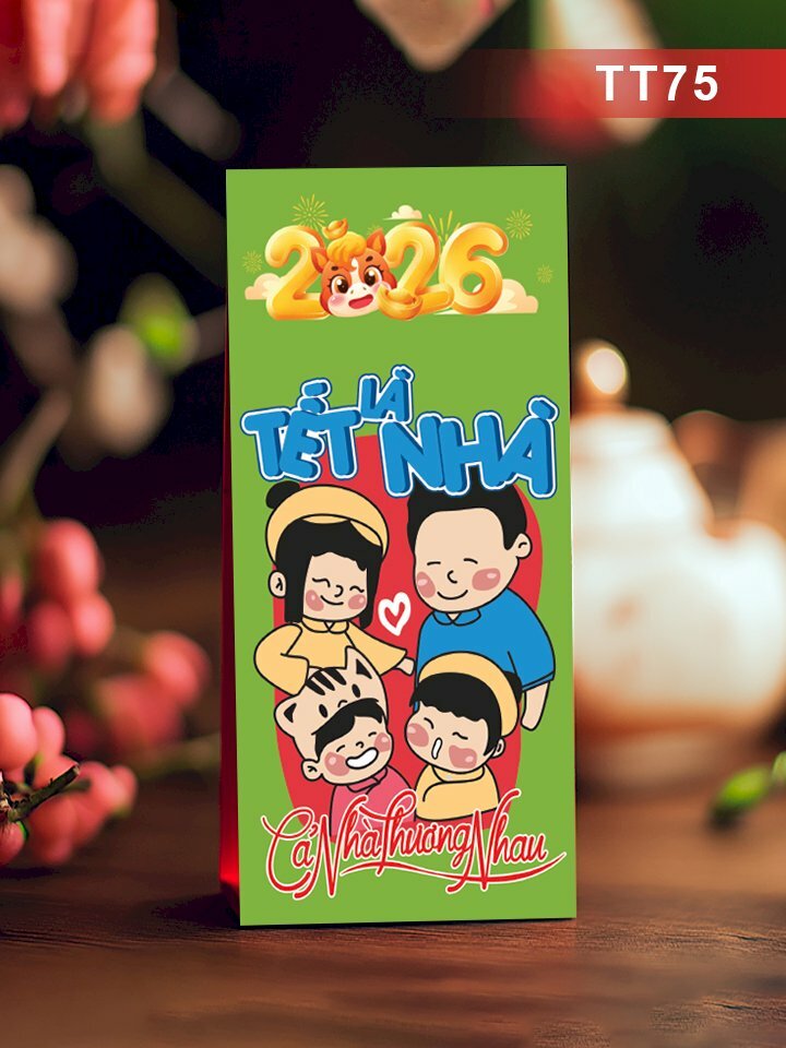 In bao lì xì màu xanh dương Tết Là Nhà Cả Nhà An Vui - Mã TT75 - INKTS2692