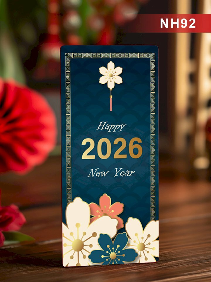 In bao lì xì màu xanh Navy sang trọng Happy New Year 2026 - Mã NH92 - INKTS2706