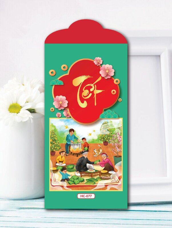 In bao lì xì xanh lá cây Tết Sum Vầy Ấm Tình Thân - Mã HC077 - INKTS2574