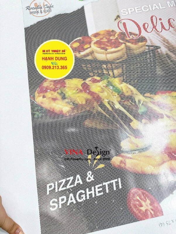 In Decal lưới Poster ẩm thực dán cửa kính nhà hàng Pizza Spaghetti - INKTS2228