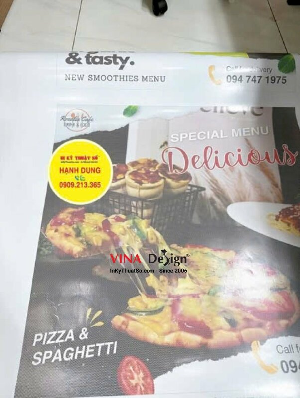 In Decal lưới Poster ẩm thực dán cửa kính nhà hàng Pizza Spaghetti - INKTS2228