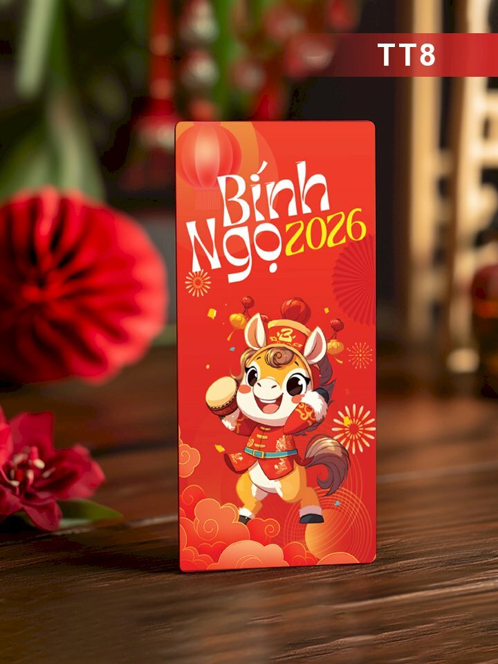 In lì xì Tết độc lạ chibi Bính Ngọ 2026 Happy New Year - Mã TT08 - INKTS2606