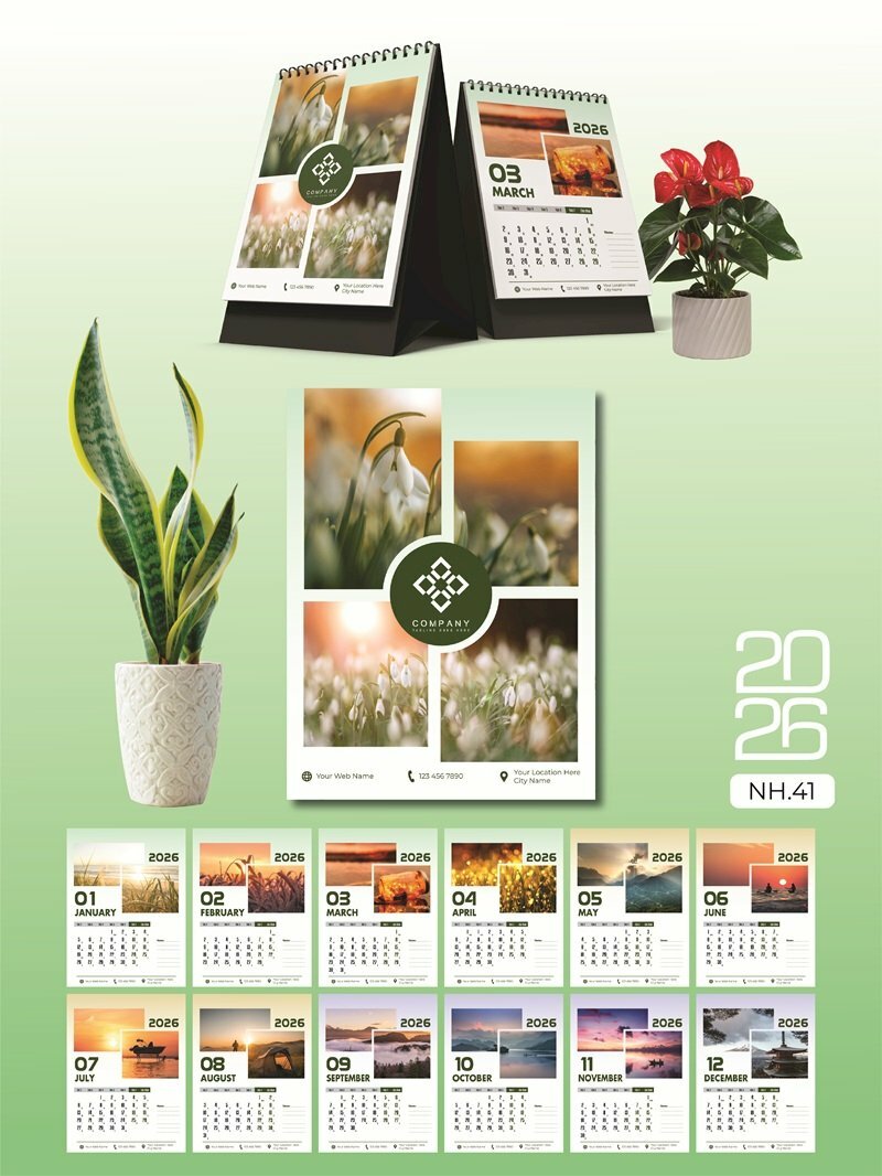 In lịch bàn giá rẻ thiết kế chủ đề Ánh Bính Minh, Ánh Hoàng Hôn - Mã NH41 - INKTS2623