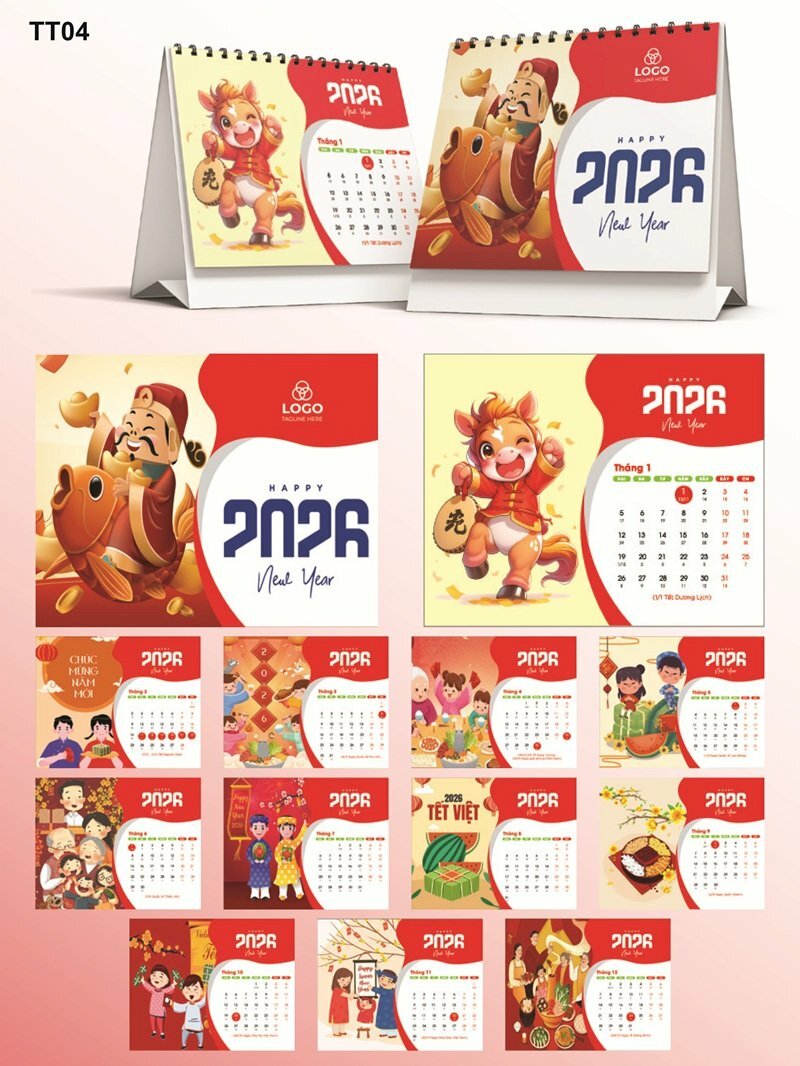 In lịch chữ A để bàn chủ đề Tết Cổ Truyền Việt Nam - Mã TT04 - INKTS2185
