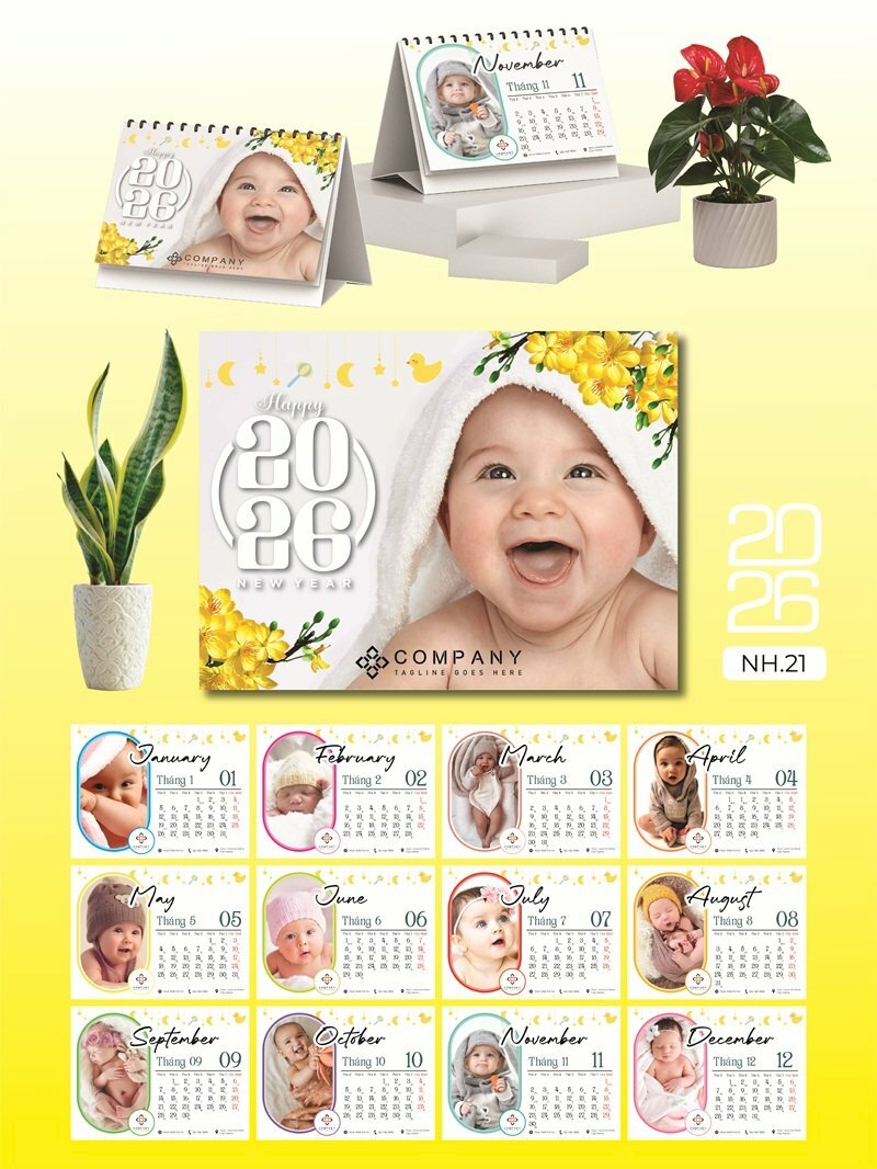 In lịch để bàn cá nhân thiết kế chủ đề Baby Em bé Cute dễ thương - Mã NH21 - INKTS2603