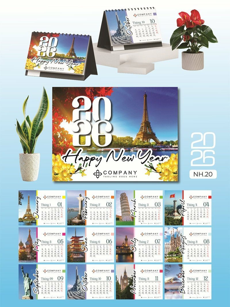 In lịch để bàn đẹp thiết kế chủ đề Địa Danh Du Lịch Nổi Tiếng - Mã NH20 - INKTS2602