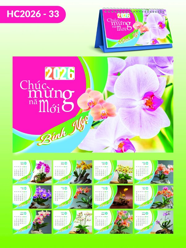 In lịch để bàn giá rẻ TPHCM thiết kế chủ đề Hoa Lan - Mã HC2026-33 - INKTS2353