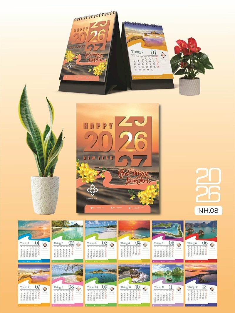 In lịch để bàn số lượng ít chữ A thiết kế chủ đề Muôn Màu Sắc Biển - Mã NH08 - INKTS2669