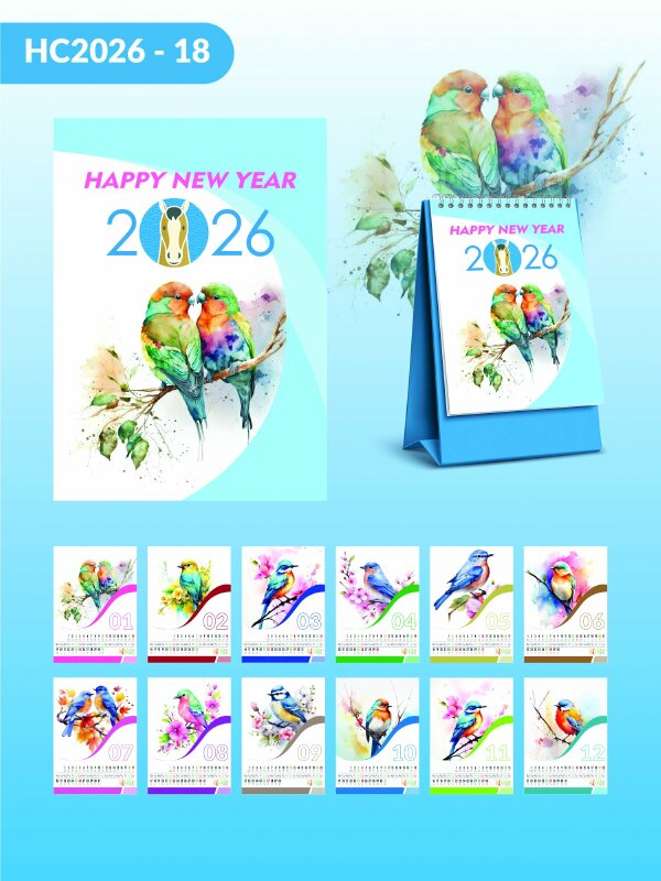 In lịch để bàn thiết kế theo chủ đề chim muôn Watercolor Birds painting - Mã HC2026-18 - INKTS2291