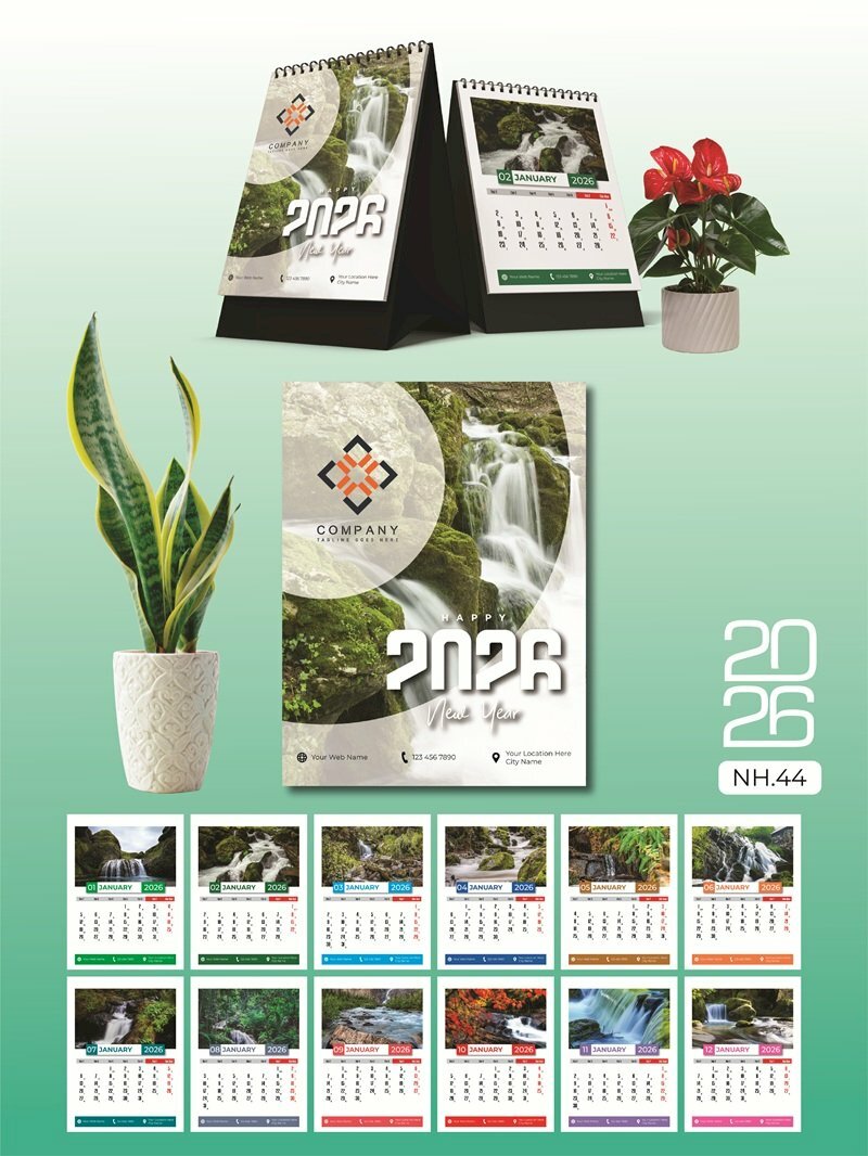 In lịch Tết để bàn thiết kế chủ đề Thác Nước - Mã NH44 - INKTS2626