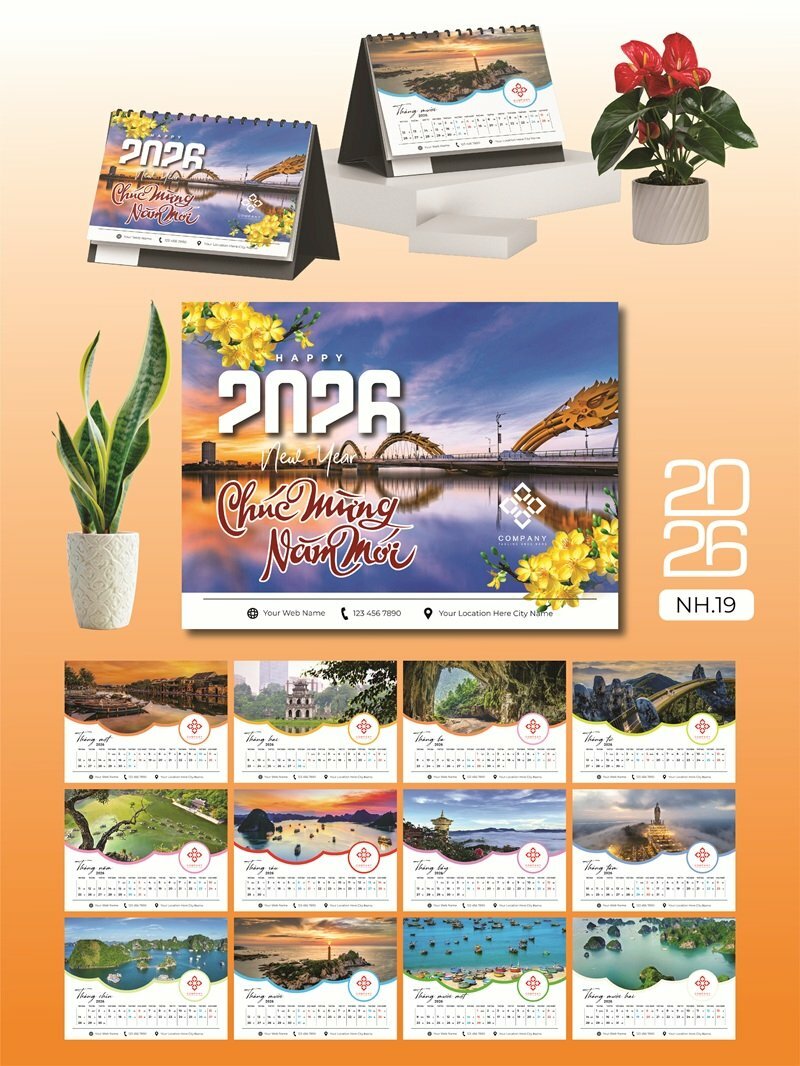 In lịch Tết theo yêu cầu thiết kế chủ đề Công trình kiến trúc nổi tiếng Việt Nam - Mã NH19 - INKTS2601
