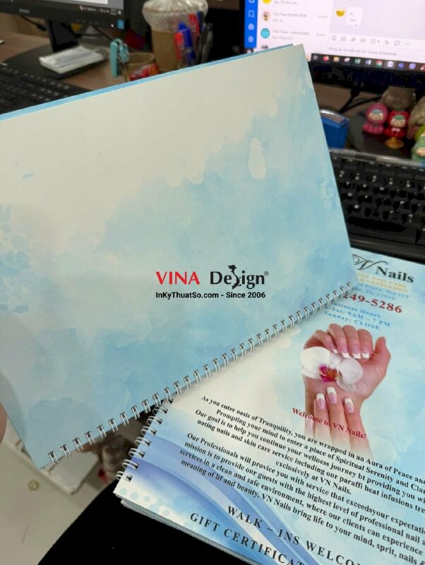 In menu Nail Spa tiếng Anh, hàng gửi đi Mỹ từ TPHCM, menu bìa bồi gáy lò xo - INKTS2232