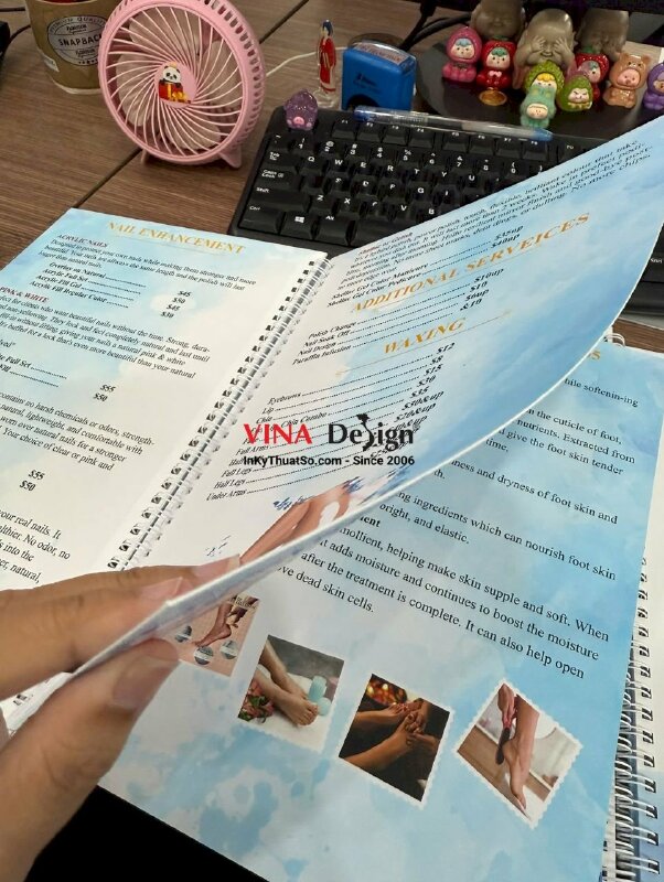 In menu Nail Spa tiếng Anh, hàng gửi đi Mỹ từ TPHCM, menu bìa bồi gáy lò xo - INKTS2232