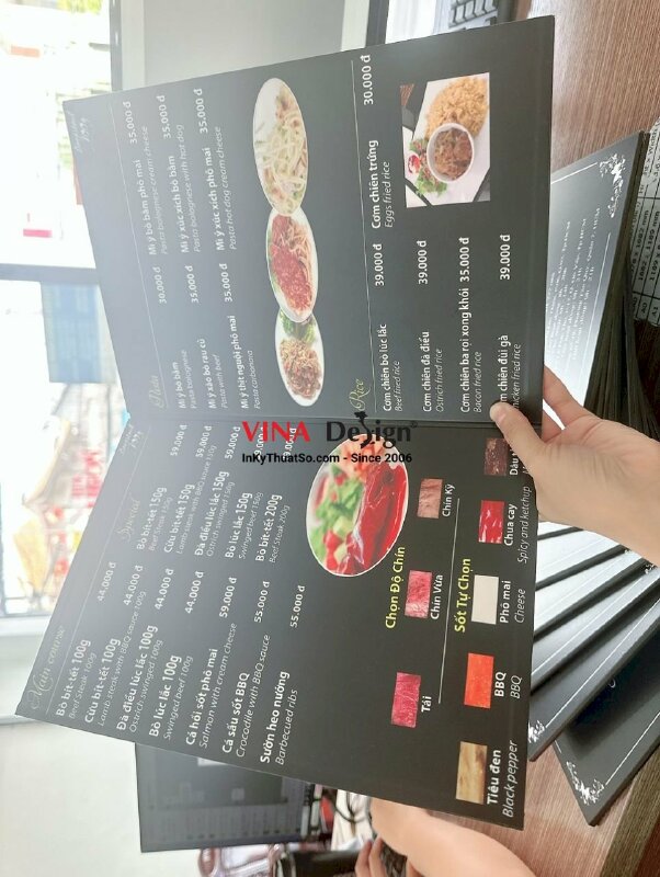 In menu nhà hàng Âu, dán gói, PP bồi formex 3li - INKTS416