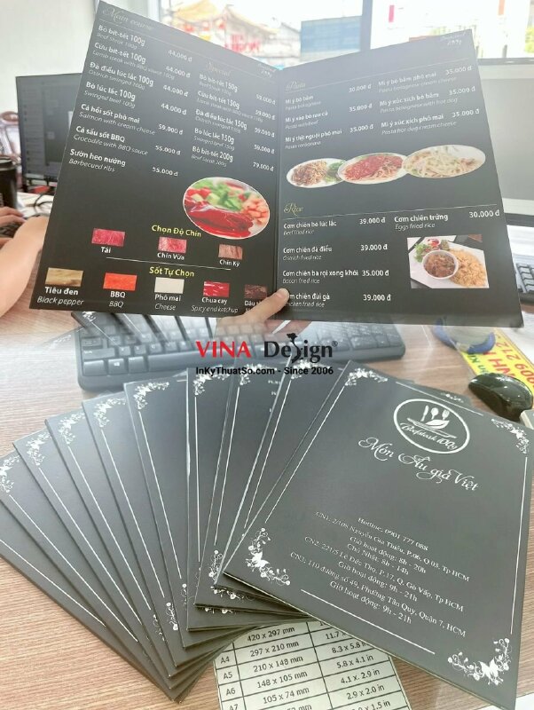 In menu nhà hàng Âu, dán gói, PP bồi formex 3li - INKTS416