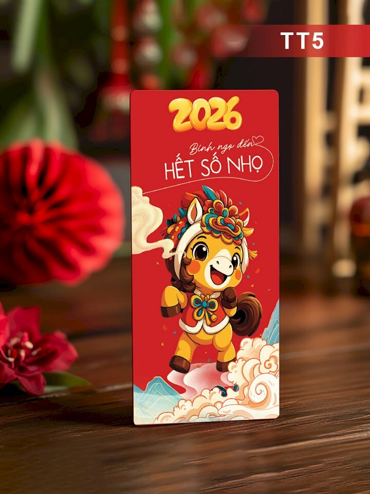 In phong bao lì xì dễ thương 2026 Bính Ngọ đến Hết số nhọ - Mã TT05 - INKTS2603