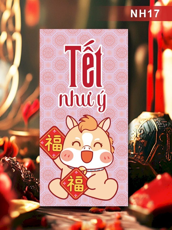 In phong bì lì xì Tết Như Ý màu hồng cute chibi - Mã NH17 - INKTS2655