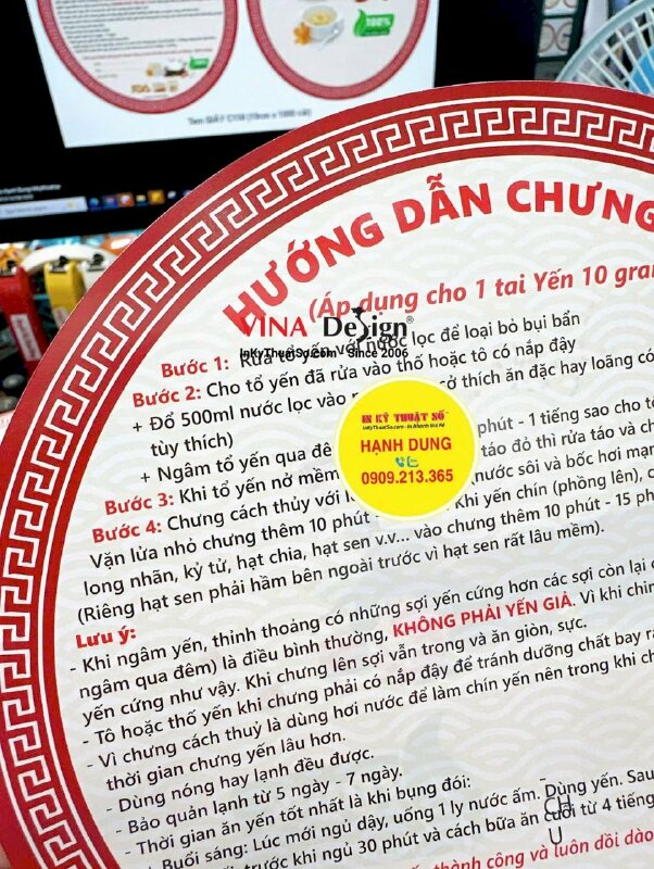 In tờ rơi hướng dẫn sử dụng bỏ kèm hộp yến, tem giấy bế tròn đường kính 19cm - INKTS2231