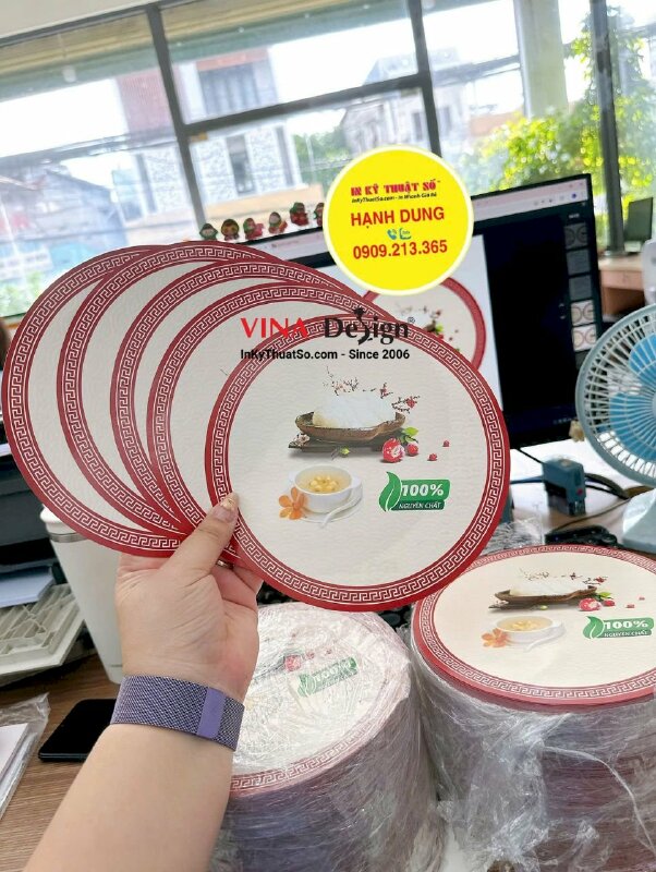 In tờ rơi hướng dẫn sử dụng bỏ kèm hộp yến, tem giấy bế tròn đường kính 19cm - INKTS2231