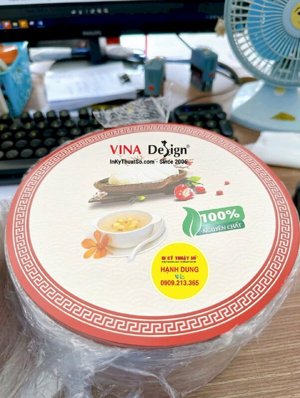 In tờ rơi hướng dẫn sử dụng bỏ kèm hộp yến, tem giấy bế tròn đường kính 19cm - INKTS2231