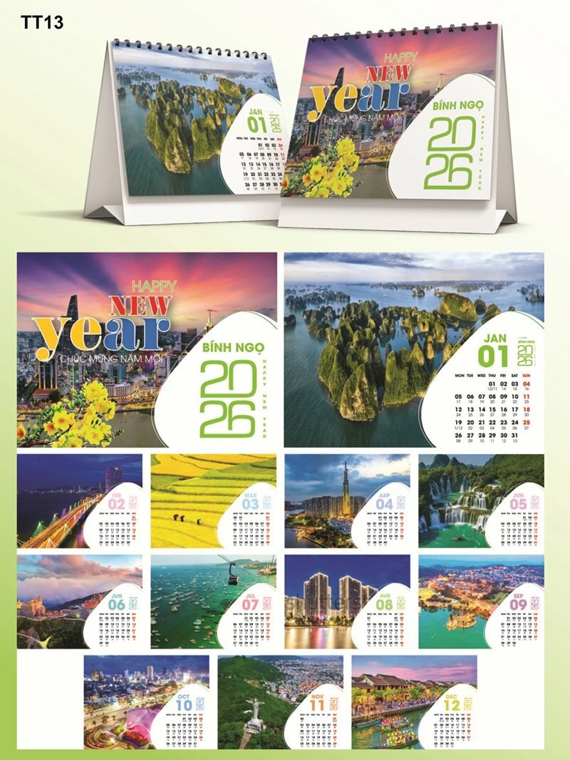 Làm lịch bàn theo yêu cầu thiết kế chủ đề Địa Danh Du Lịch Việt Nam - Mã TT13 - INKTS2194