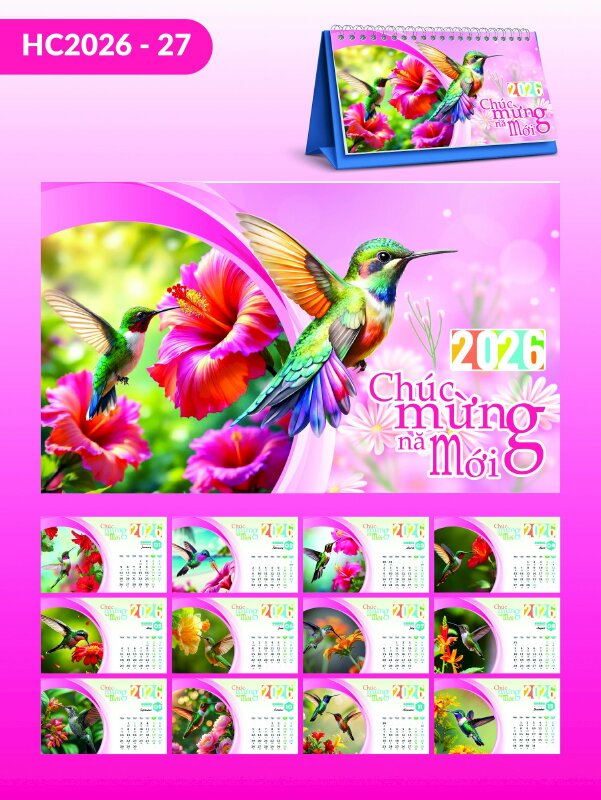 Lịch bàn 52 tuần để bàn chữ A thiết kế chủ đề Chim Gõ Kiến Mùa Xuân - Mã HC2026-27 - INKTS2300