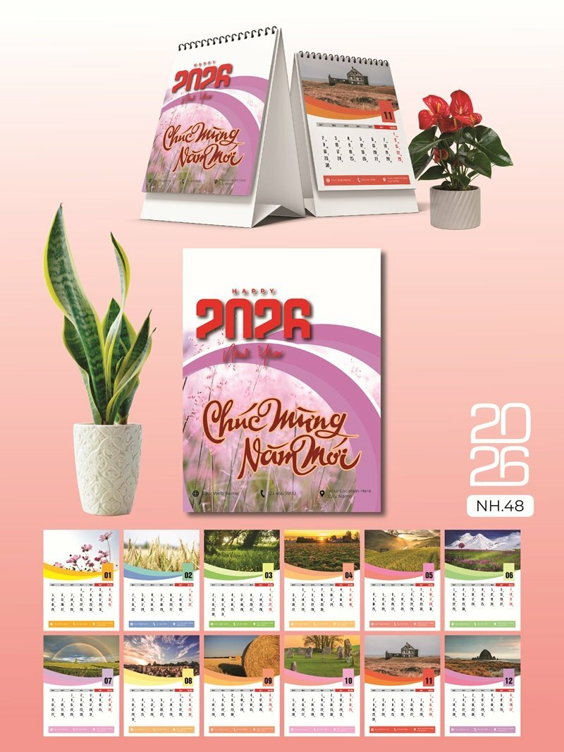 Lịch bàn chữ A thiết kế chủ đề Cánh Đồng Bốn Mùa - Mã NH48 - INKTS2630