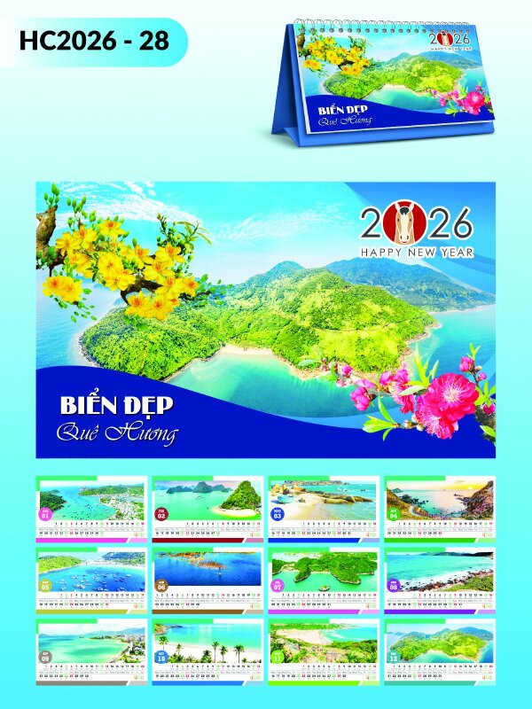Lịch để bàn có note thiết kế chủ đề Du Lịch Biển Việt Nam - Mã HC2026-28 - INKTS2301