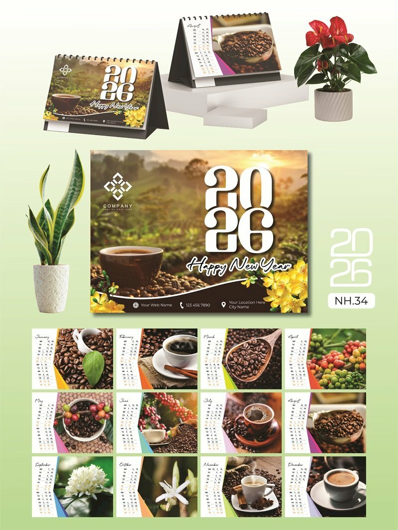 Lịch để bàn decor in mọi số lượng thiết kế chủ đề Hương Cà Phê Coffee Cafe - Mã NH34 - INKTS2616