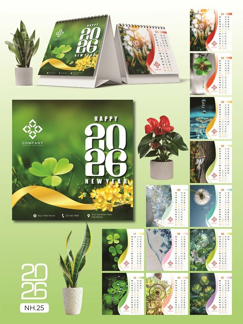 Lịch để bàn doanh nghiệp chữ A thiết kế chủ đề Ước Nguyện May Mắn - Mã NH25 - INKTS2607