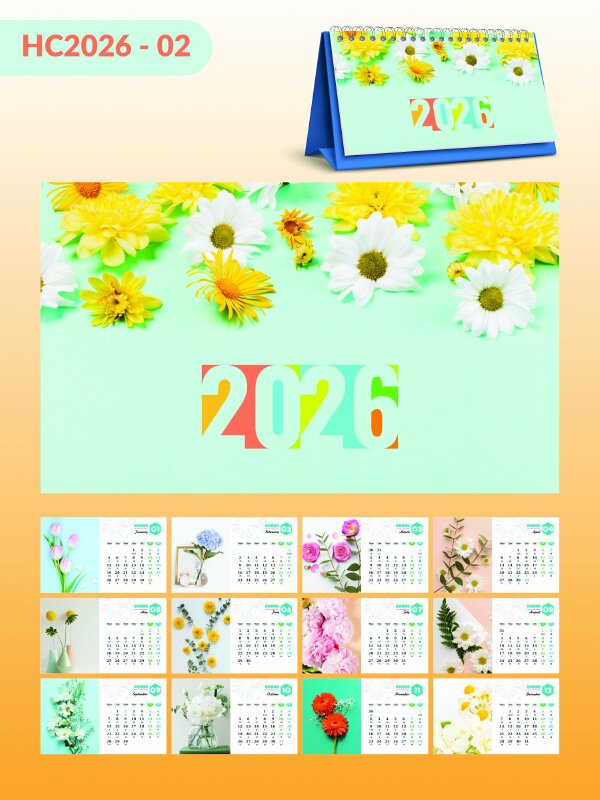 Lịch để bàn độc đáo thiết kế theo chủ đề Hoa tươi Flower - Mã HC2026-02 - INKTS2275