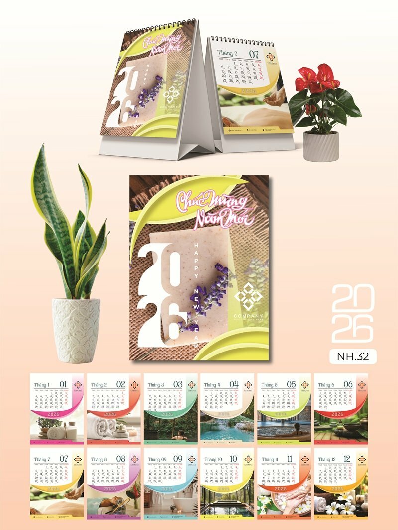 Lịch để bàn đứng chữ A thiết kế chủ đề Spa Massage Body Relax - Mã NH32 - INKTS2614